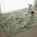 Square Area Rug With Green And White Leaf Geometric Pattern On Wooden Floor 3d model