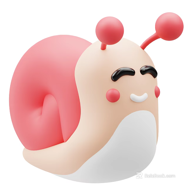 Cute Cartoon Reptile With Pink Shell Beige Body Red Antennae And Smiling Face 3d model 