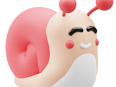 Cute Cartoon Reptile With Pink Shell Beige Body Red Antennae And Smiling Face 3d model