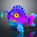 Vibrant Fantasy Fish with Purple Pink Body Blue Spots Large Eyes and Blue Antenna