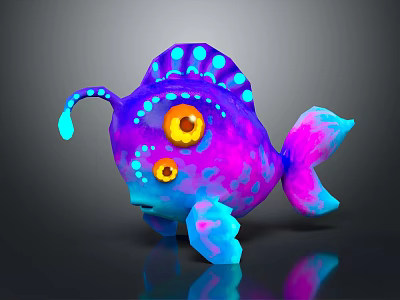 Vibrant Fantasy Fish with Purple Pink Body Blue Spots Large Eyes and Blue Antenna 3d model