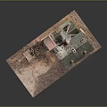 Cartoon Scene Of Old House Model With Green Roof Chimneys Broken Walls And Muddy Ground
