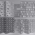 Modern Folding Room Screens With Geometric Patterns And Circular Gold Elements 3d model