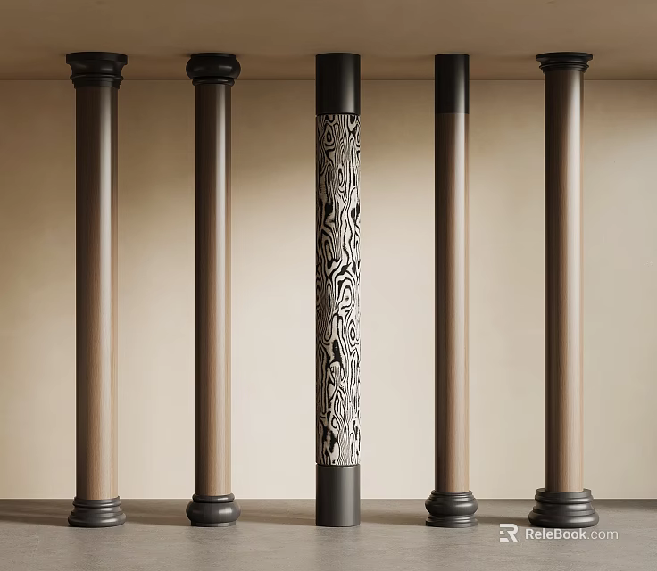 Modern Decorative Columns With Zebra Pattern Brown Finish And Black Accents Design 3d model 