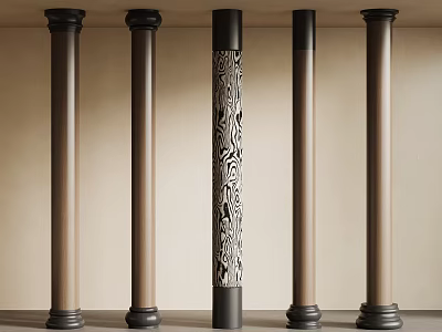 Modern Decorative Columns With Zebra Pattern Brown Finish And Black Accents Design 3d model