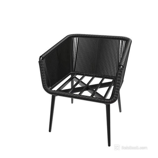 Black Rattan Chair With Modern Design And Metal Legs For Outdoor Use 3d model 