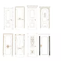 White Hinged Doors Featuring Various Carved Details and Decorative Panel Designs 3d model