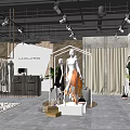Modern Clothing Store Interior With Clothing Racks Mannequins Wooden Table Green Plants and Spotlights