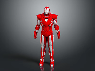 Iron Man Red And White Armor In Standing Pose With Gray Background 3d model