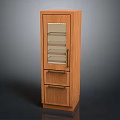Upright Refrigerator Freezer With Wooden Exterior Glass Door Internal Shelves And Lower Grille Design