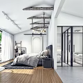 Modern Hotel Guest Room With Large Windows Wooden Floor And Glass Door Bathroom