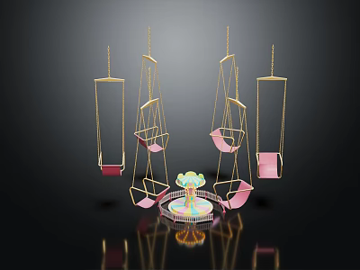 Play Equipment With Pink And Gold Hanging Swings And Central Colorful Rotating Device 3d model