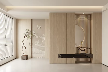 New Chinese Style Entrance Shoe Cabinet End View 3d model