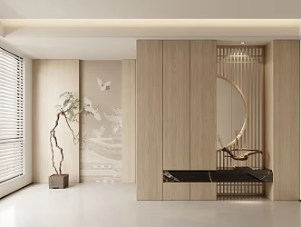 New Chinese Style Entrance Shoe Cabinet End View 3d model