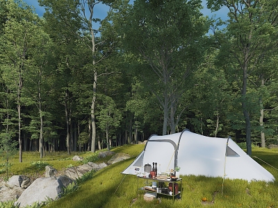 Outdoor Scene Deep Forest Outdoor Camping Tent 3d model