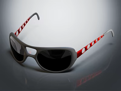 Elegant Jewelry Accessory With Red White Polka Dot Design Black Lenses And Gray Frame 3d model