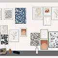 Modern Wall Gallery With Framed Abstract Art Prints And Tabletop Decor 3d model