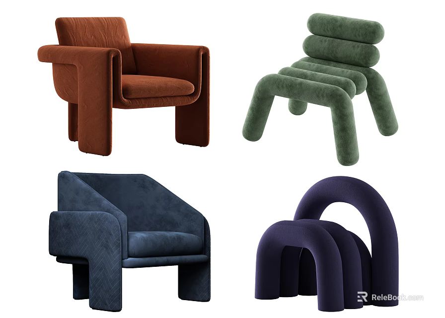 Modern Accent Chairs Design With Stylish Silhouettes Colorful Tones And Comfortable Seats 3d model 