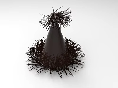 Unique Black Conical Hat with Spiky Top Decoration and Edgy Base Design 3d model