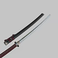 Traditional Samurai Swords With Red Handles And Silver Blades On Black Background