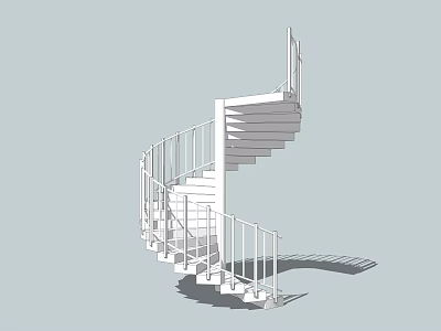 Modern White Spiral Staircase Design With Curved Steps And Metal Railing 3d model