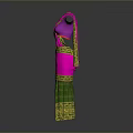 Vibrant Traditional Ethnic Outfit With Pink Blouse Green Skirt And Golden Trim Details