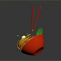 Fresh Colorful Noodle Bowl With Red Chopsticks Green Vegetables And White Mushrooms