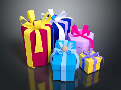 Colorful Gift Boxes With Decorative Ribbons In Various Sizes And Vibrant Colors 3d model