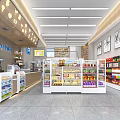 24 Hour Supermarket Interior With Shelves Daily Supplies Display Cases And Cashier Counter