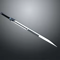 Traditional Japanese Sword with Black Handle and Silver Engraved Blade on Dark Background