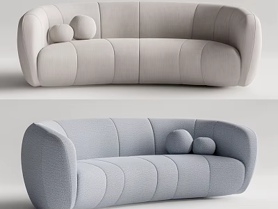 Modern Sectional Sofa With Soft Light Gray Blue Colors Rounded Design And Plush Pillows 3d model