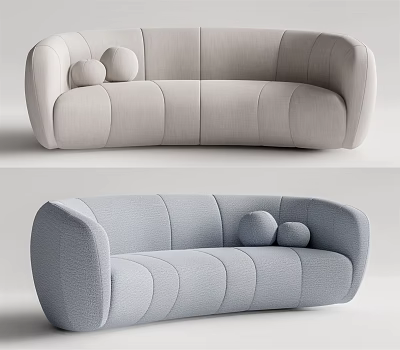 Modern Sectional Sofa With Soft Light Gray Blue Colors Rounded Design And Plush Pillows 3d model