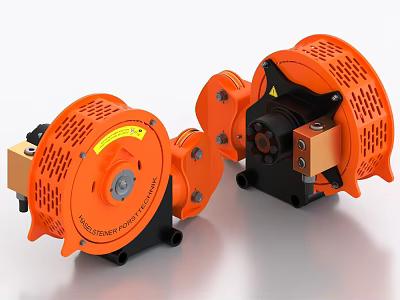 Orange Industrial Mechanical Units With Metal Components Heat Dissipation Holes And Black Base 3d model