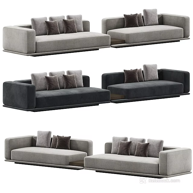 Modern Sectional Sofas with Decorative Pillows in Various Styles and Neutral Colors 3d model