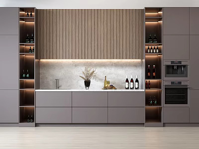 Modern Kitchen Wooden Cabinets Design With Built in Lighting And Storage 3d model