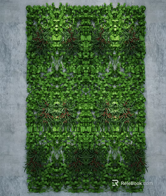 Lush Living Plant Wall With Dense Green Foliage Against Gray Wall Background 3d model 