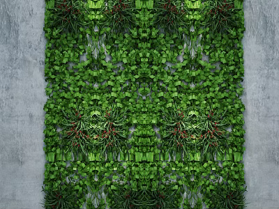Lush Living Plant Wall With Dense Green Foliage Against Gray Wall Background 3d model