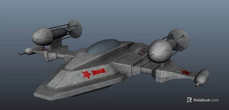 Streamlined Gray Fighter Jet With Red Star Markings And Large Engines 3d model 