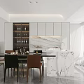 Modern Restaurant Interior With Marble Counter Wine Rack Dining Table And Natural Light 3d model