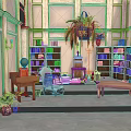 Classic Study Room Interior With Wooden Bookshelves Vintage Books Globe Decor And Potted Plants