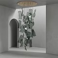 Modern Chandelier With Irregular Dark Green Glass Pieces Hanging In Minimalist Room