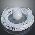 Modern White Sphere Surrounded By Complex Hollow Ring Structure With Wing Like Design Elements 3d model