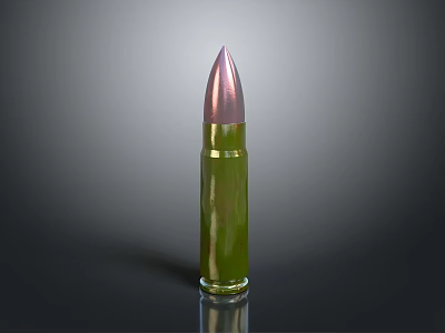 Sleek Isolated Bullet With Green Casing And Pink Tip Reflection On Dark Background 3d model