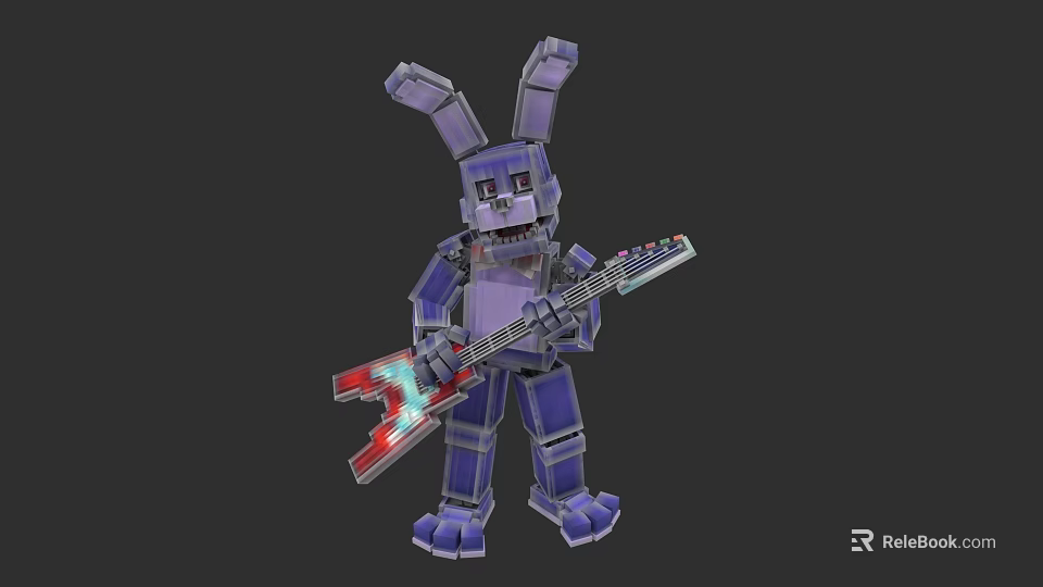 Creative Purple Building Blocks Rabbit Figure Holding Electric Guitar Toy Design 3d model 