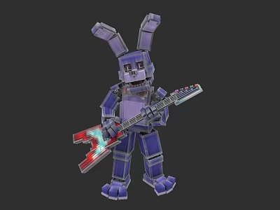 Creative Purple Building Blocks Rabbit Figure Holding Electric Guitar Toy Design 3d model
