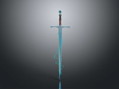 Fantasy Decorative Sword With Blue Spiral Patterns Red Brown Hilt And Gemstone Pommel 3d model
