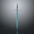 Fantasy Decorative Sword With Blue Spiral Patterns Red Brown Hilt And Gemstone Pommel