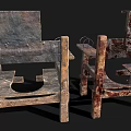 Rustic Weapon Shaped Metal Wooden Chair With Decorative Rings Design