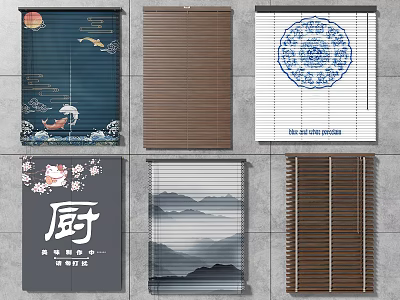 Home Decor Blinds With Various Designs Including Mountain Landscape Wooden Texture And Kitchen Theme 3d model