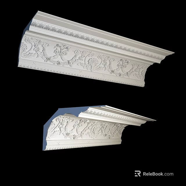 Ornate White Decorative Cornice With Carved Patterns For Wall And Ceiling Interior Design 3d model